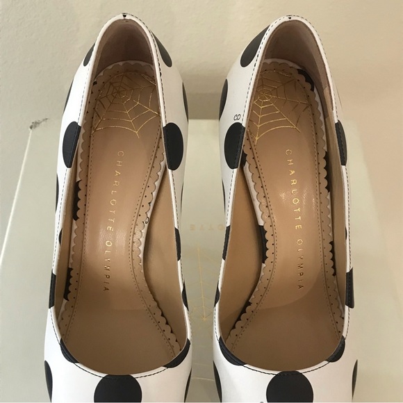 NIB! Rare! Charlotte Olympia Dolly Polka Dot Pump Heels 35.5 US 5.5 Black White - Picture 5 of 14